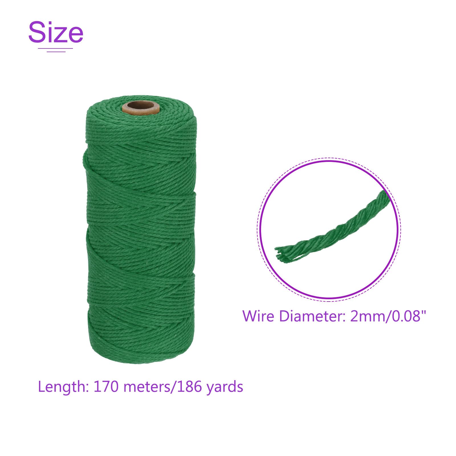 DMiotech 2mm x 170M (186 Yard) Emerald Green Natural Cotton Macrame Rope - Image 4