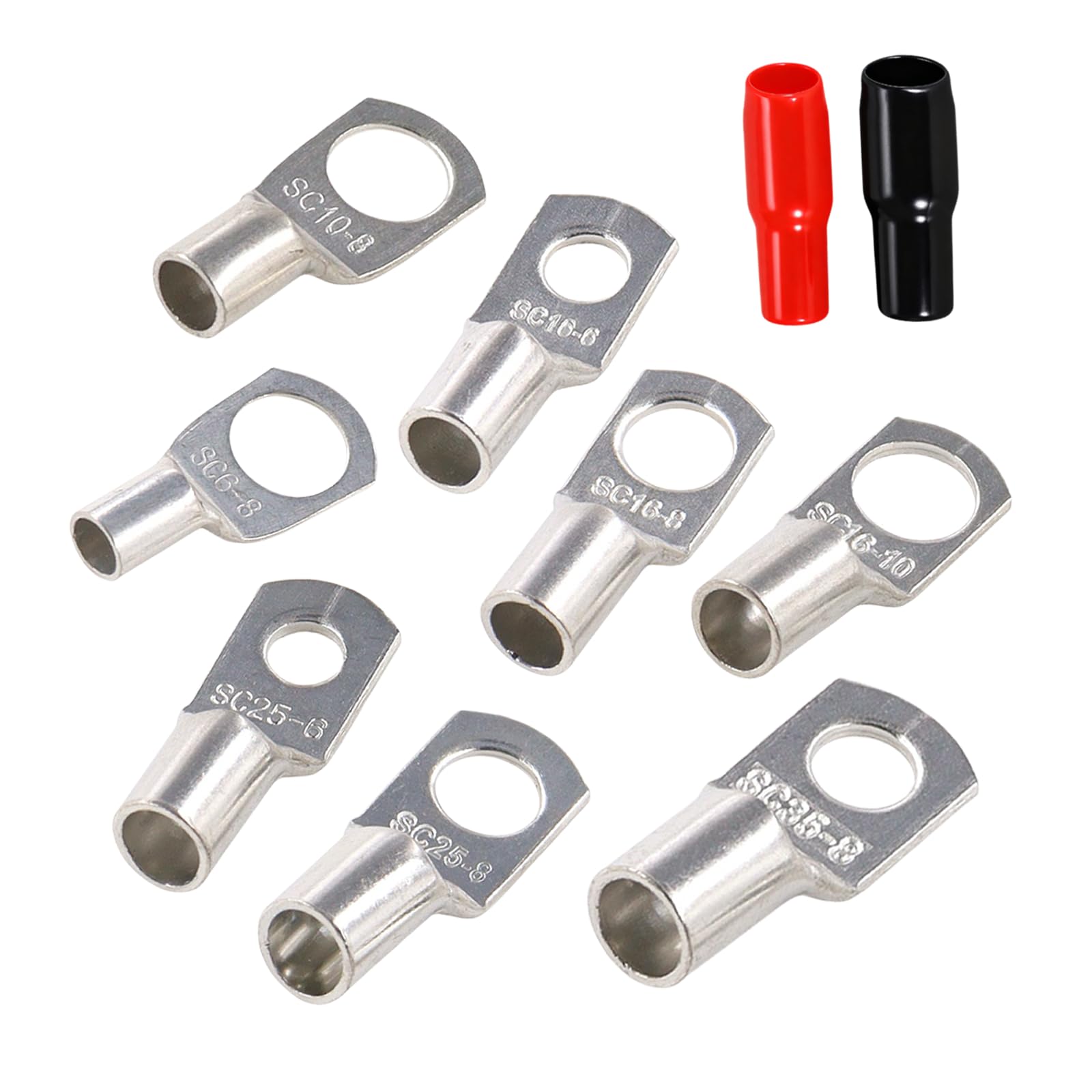 JOYELEC 54SET SC6/10/16/25 Mixed Packaging Tinned Copper 6.0-35mm² Cable Lugs M8 Battery SC Bolt Hole Ring Crimp Terminals Connectors for Electric, Auto, Boat, Car,Battery Cable Ends Lugs（in Bags）