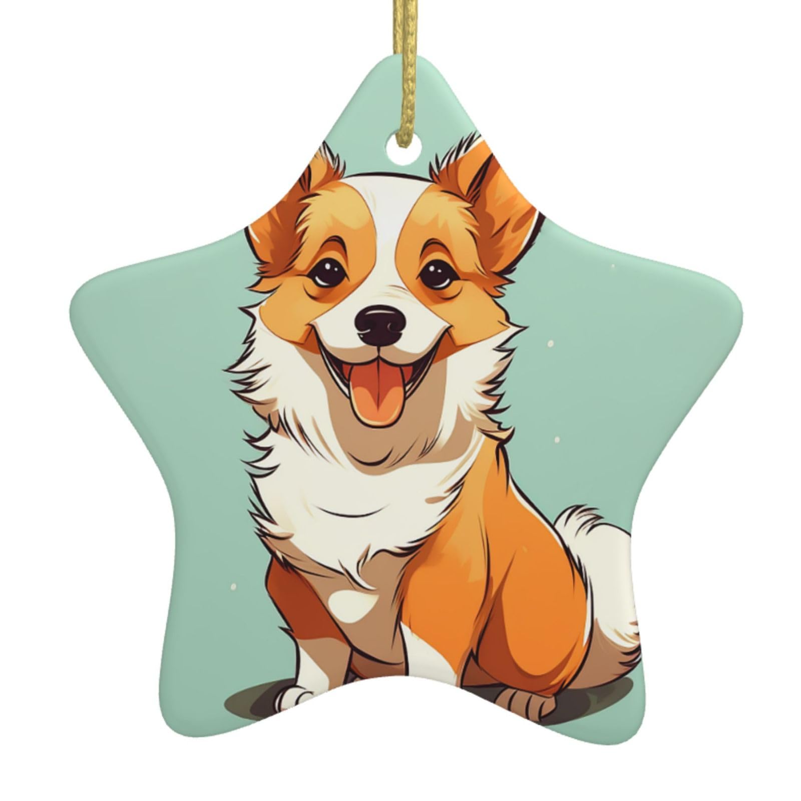 Ceramic Christmas Tree Hanging Ornaments with Gold Ropes Christmas Tree Decorations Star Ceramic Corgi Cute Dog Pendant Keepsake Decorations for Holiday Xmas Gift Ideas