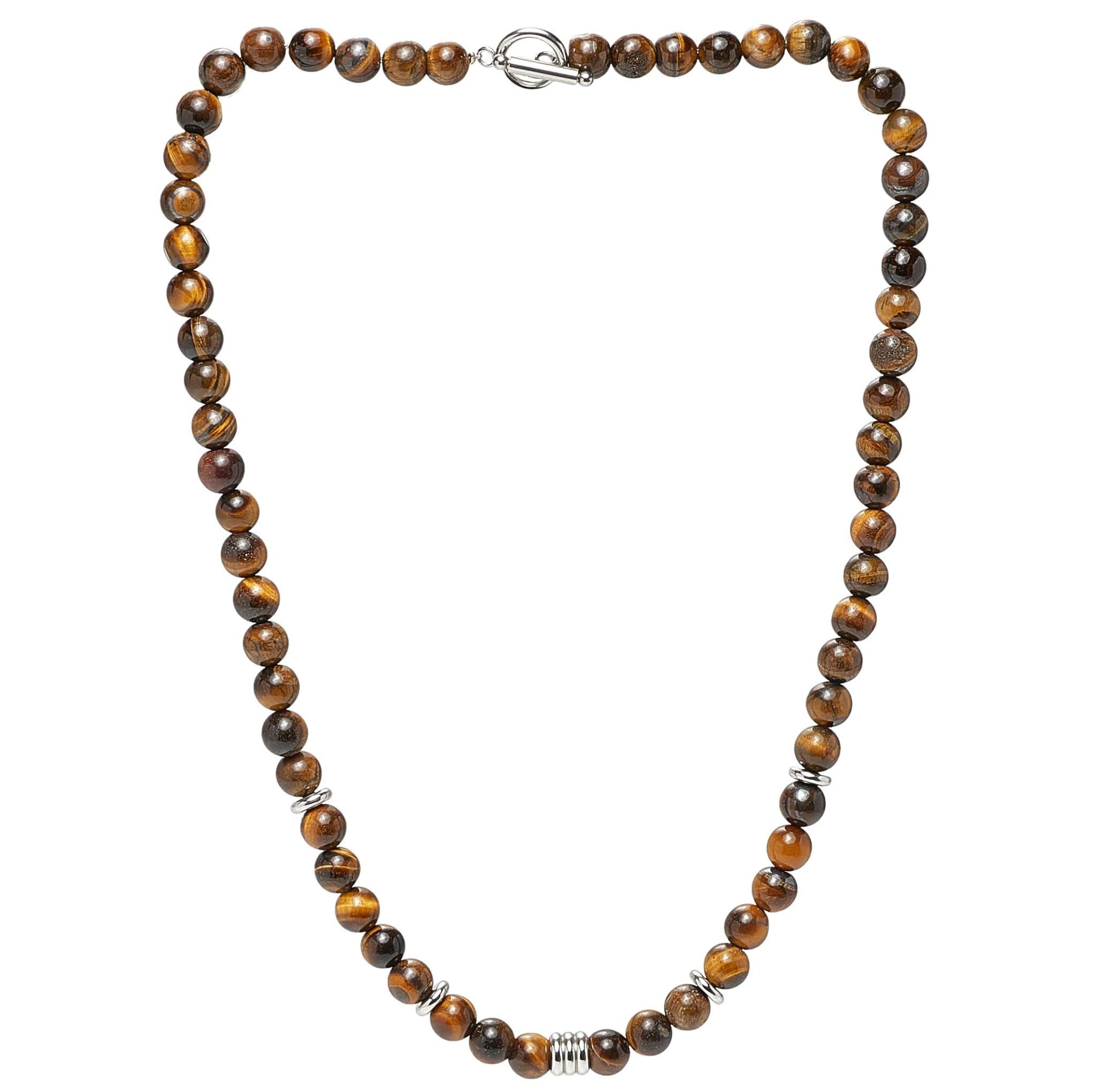 Handgefertigte Herren- und Damen-Perlenkette - 8mm Tigerauge, Blau Türkis, Schwarzer Achat Halskette - Natürliche Edelsteine Heilungs-Kristallschmuck, 50cm