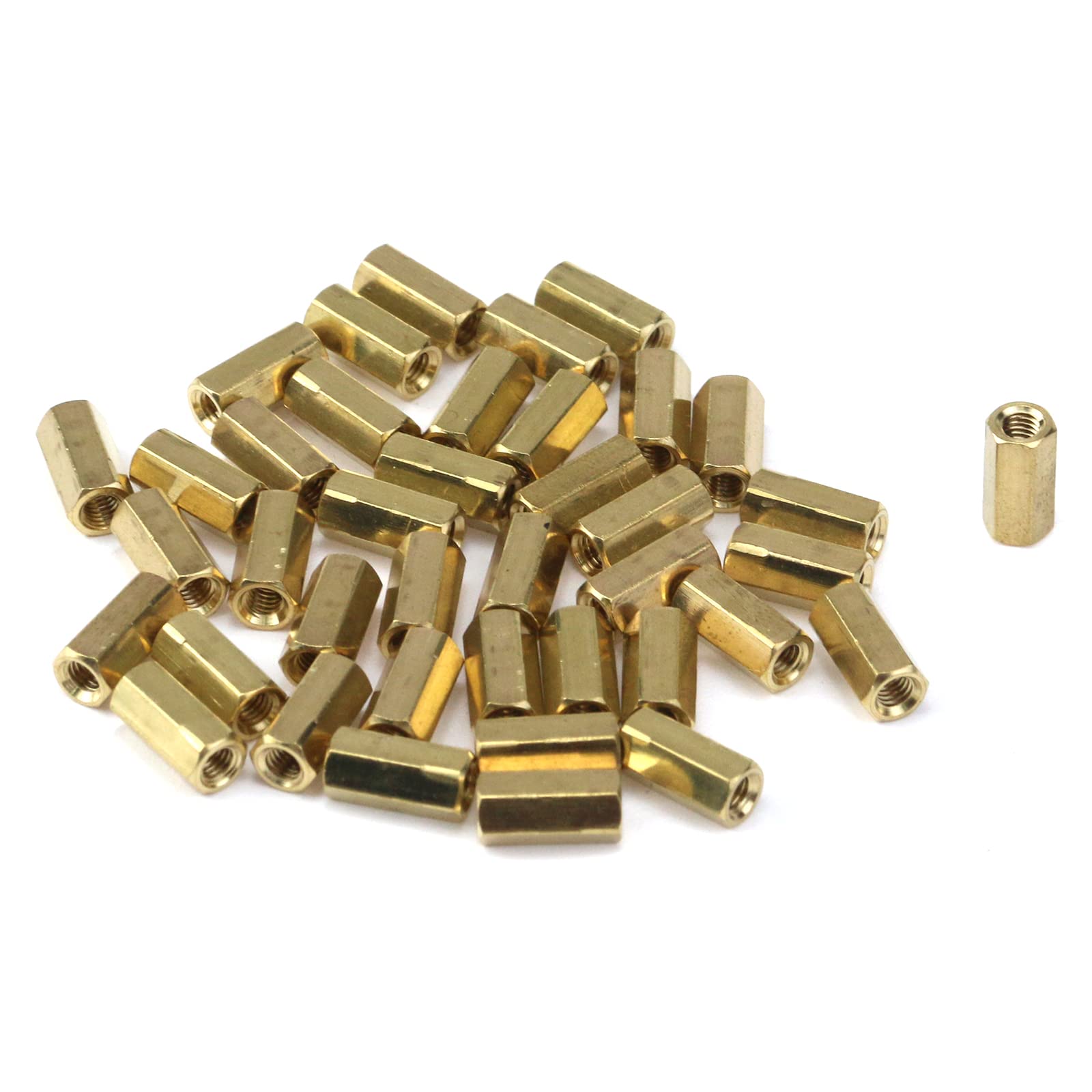 Pastlla 40 Pcs 0.39" x 0.2" M3 Hexagon Nut Brass Copper Standoff Threaded Pillar Female to Female Screw Brass Standoff Spacers, Brass
