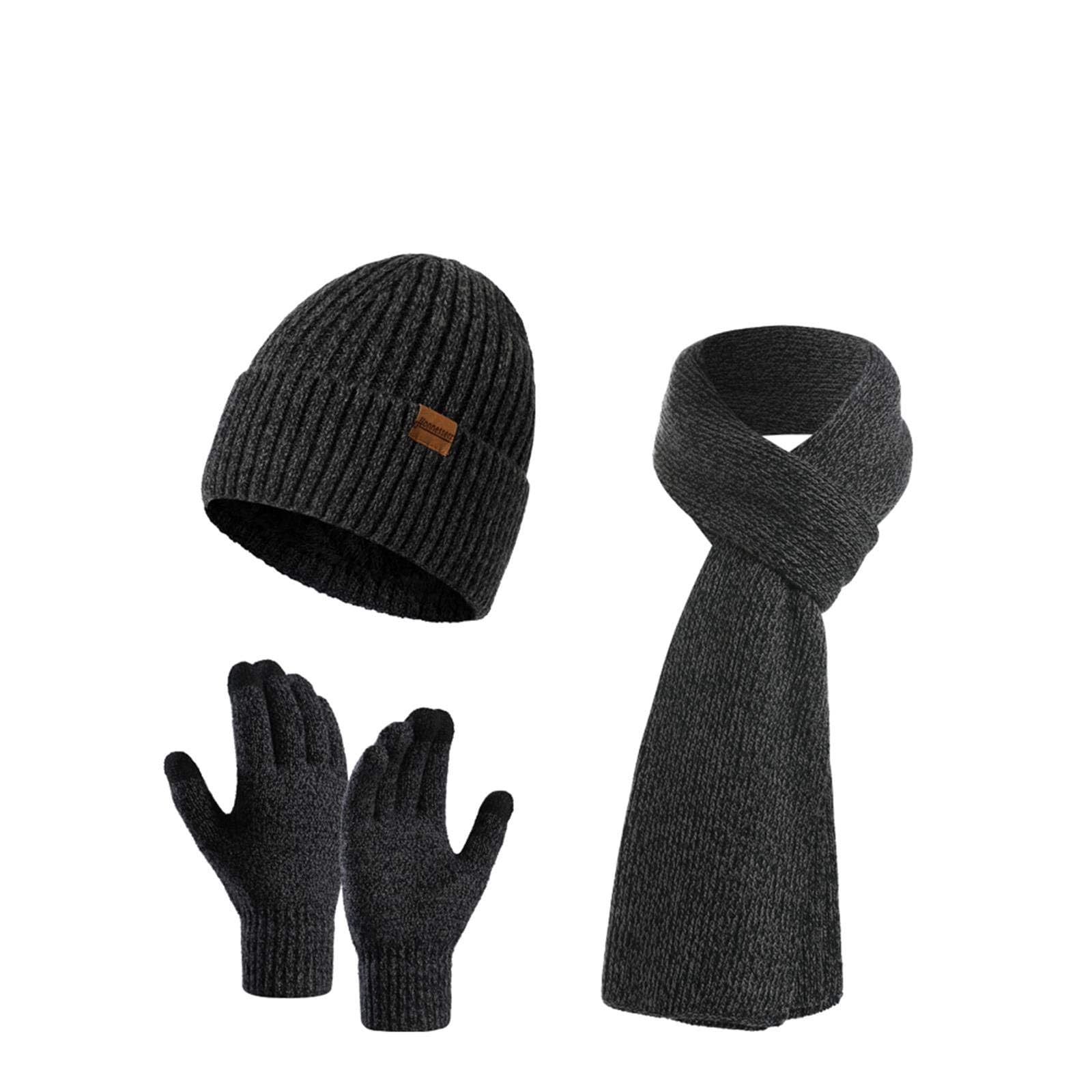HonnesserryWinter Beanie Hats for Men Long Neck Scarf and Touchscreen Gloves Set with Fleece Lined Skull Caps Gifts for Men
