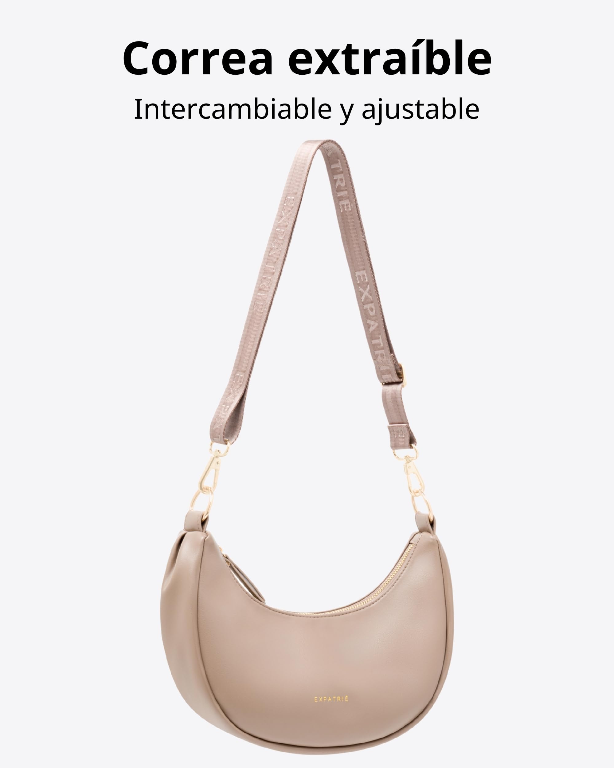 Expatrié Bolso Bandolera Mujer - Lea Small - Half Moon Bag - Riñonera de Media Luna - Bolso de Hombro Redondo de Piel Vegana - Repelente al Agua