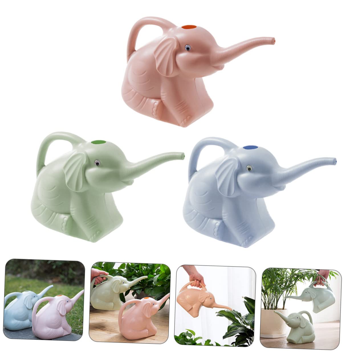 Toyvian Regadera de PVC Forma de Elefante para Jardín, Uso Mano, Recargable, Paquete de 3 Piezas para Riego de Plantas Pequeñas y Flores Color Aleatorio