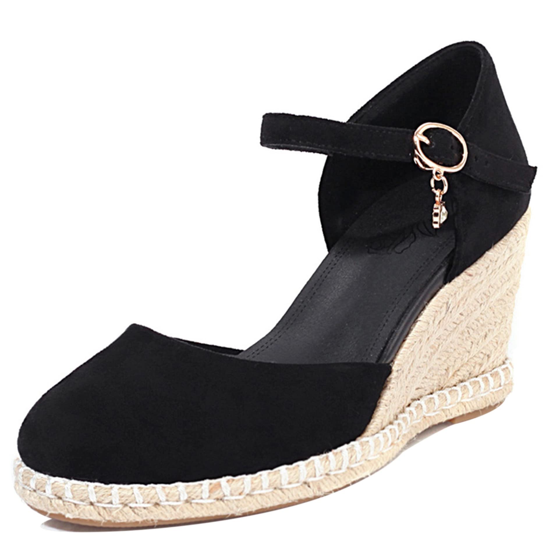 Espadrille con Tacco Alto Donna, Sandali Punta Rotonda Eleganti Zeppa Scarpe da Sera con Plateau Fibbia con Cinturino Alla Caviglia Bow, Numero 31-44