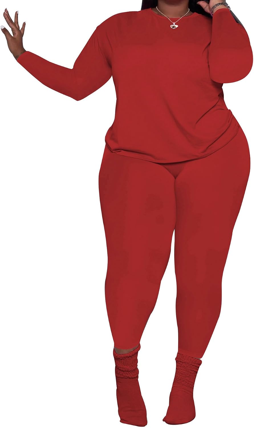PINSV Women's Plus Size 2 Piece Outfits Tracksuits Long Sleeve Top Pants Sets Sweatsuits