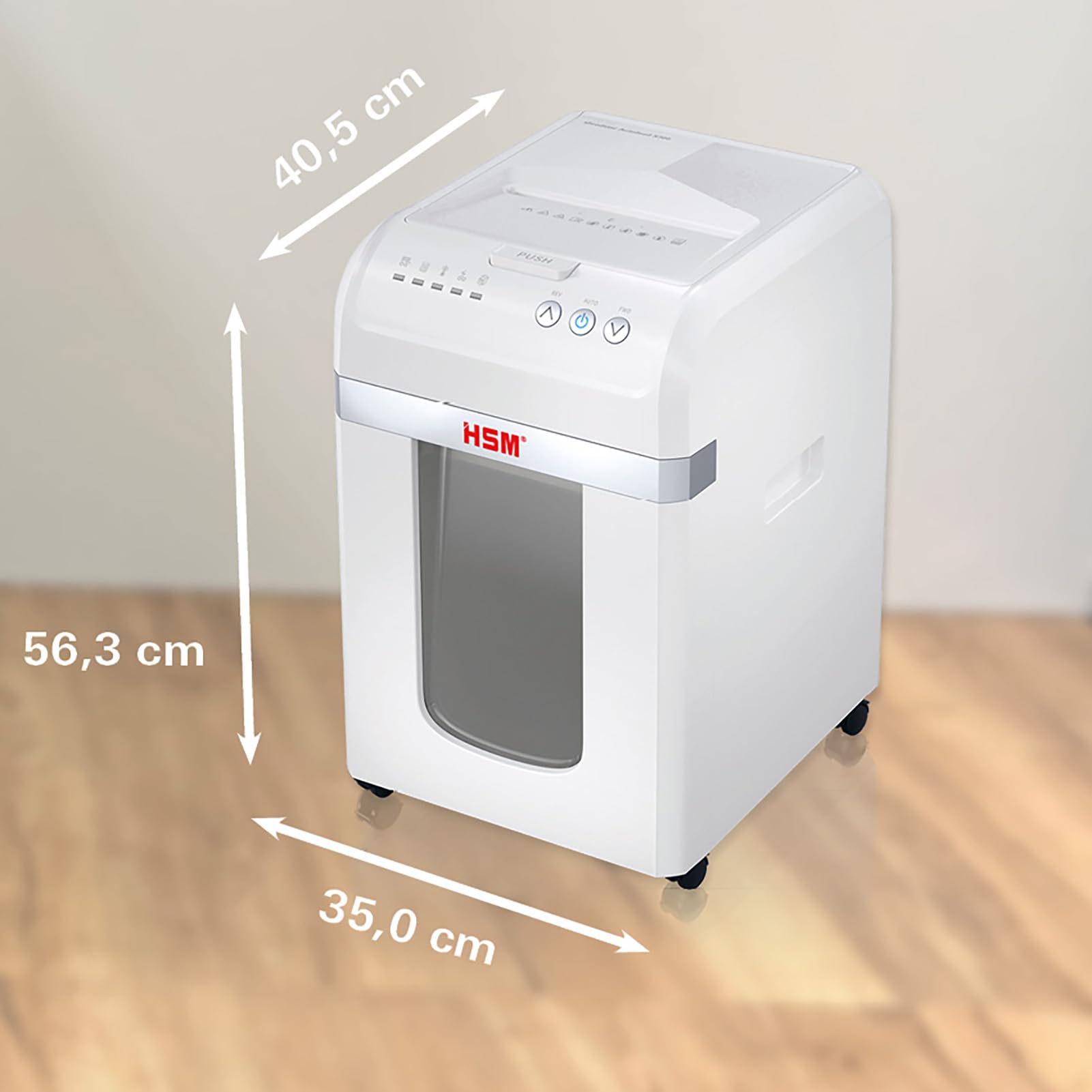 HSM shredstar Autofeed X300 - Trituradora de papel, 300 hojas, para oficina, oficina en casa, clips de papel, tarjetas de crédito, 4 x 12 mm, nivel de seguridad P4, depósito de 30 litros
