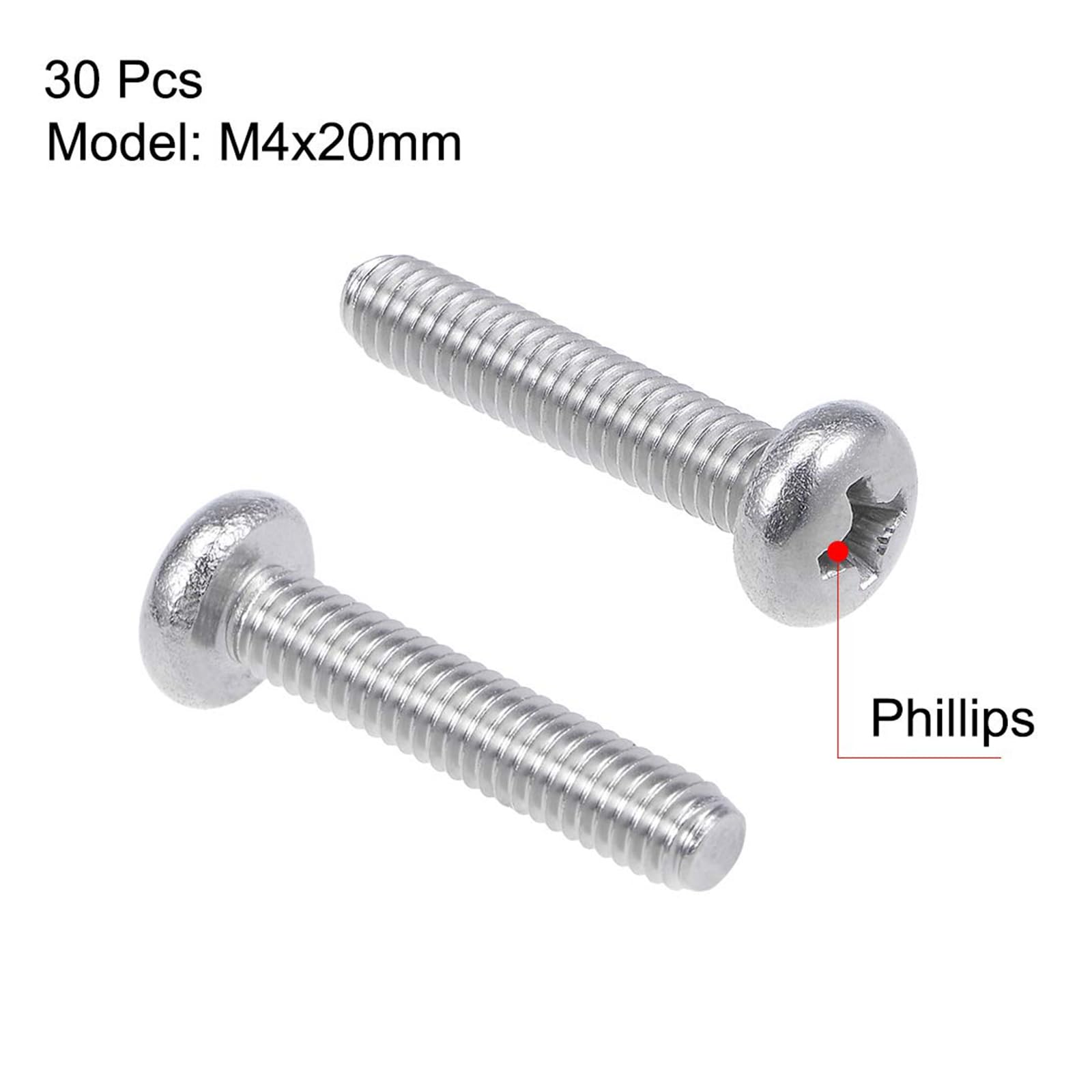 MACHSWON M4x20mm Machine Screws Pan Phillips Cross Head Screw 304 Stainless Steel Round Head Cross Screw Fasteners Bolts 30Pcs - Image 2