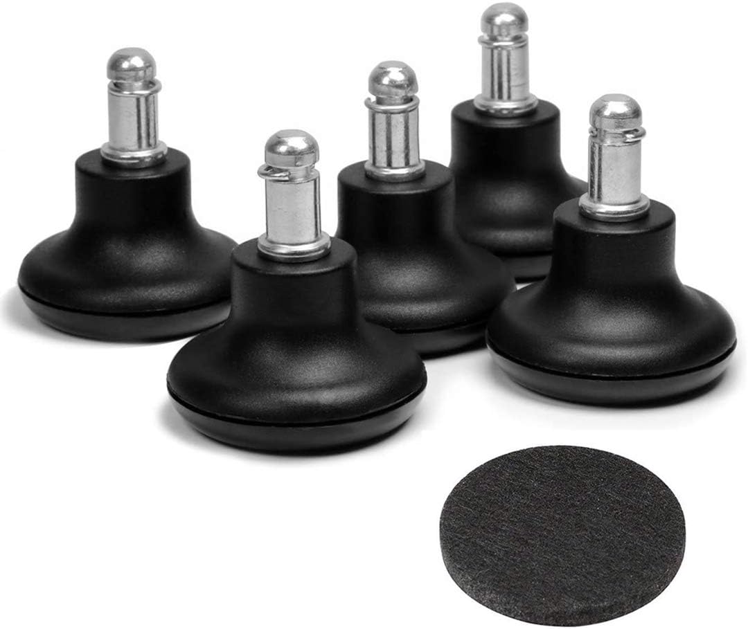 Bell Glides Replacement Office Chair or Stool Swivel Caster Wheels to Fixed Stationary Castors, Low Profile Bell Glides with Separate Self Adhesive Felt Pads, Chair Feet Wheel Stopper
