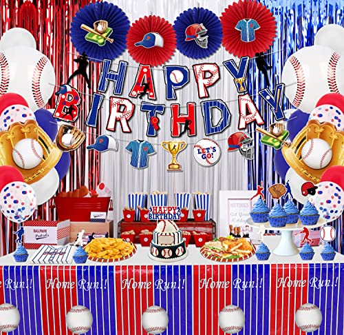 Baseball Party Decorations, Baseball Theme Happy Birthday Banners, Tablecloth, 4Pcs Baseball Centerpieces, Baseball Balloons, Foil Curtains, For Kids Baseball Fans Birthday Party Supplies #TOP3