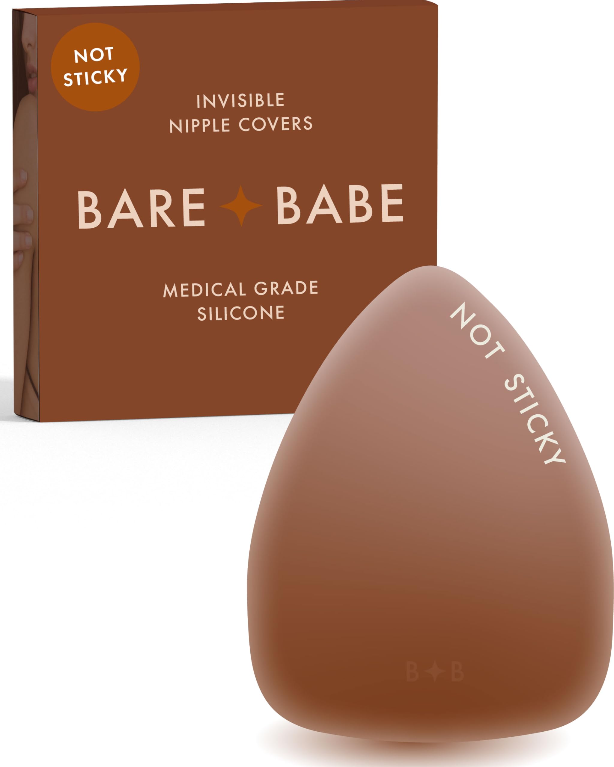 Bare Babe Triangle Grippy Not Sticky Nipple Covers - Cakes Reusable Non Adhesive Nipple Pasties for Women - Silicone Bra, Cocoa, Large