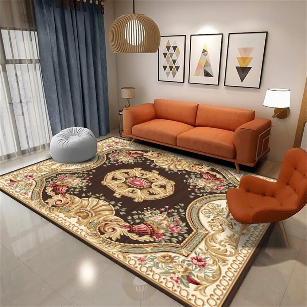 Tapis lavable en machine salon rose et marron créateur pour chambre enfant et ado