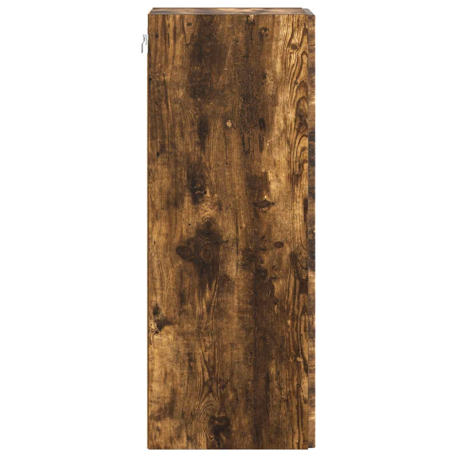 Armadio portaoggetti da parete in rovere affumicato, 66 x 34,5 x 90 cm, con 2 ante e 2 ripiani, chiudibile, per ufficio, garage, cantina