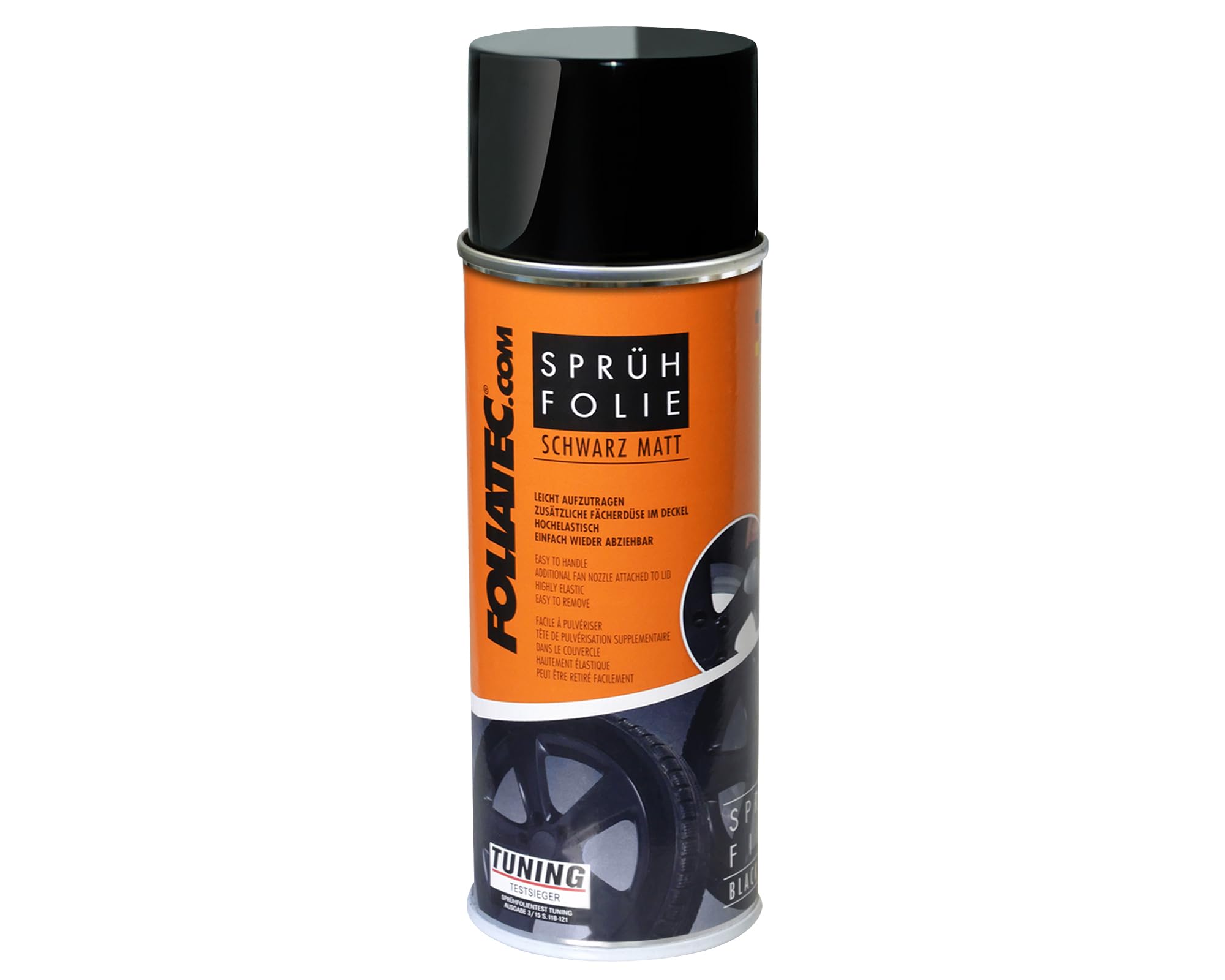 FOLIATEC Pellicola spray per cerchi auto, set di vernice spray per 4 cerchi, staccabile, buona coprenza, Nero Opaco, 2 x 400 ml