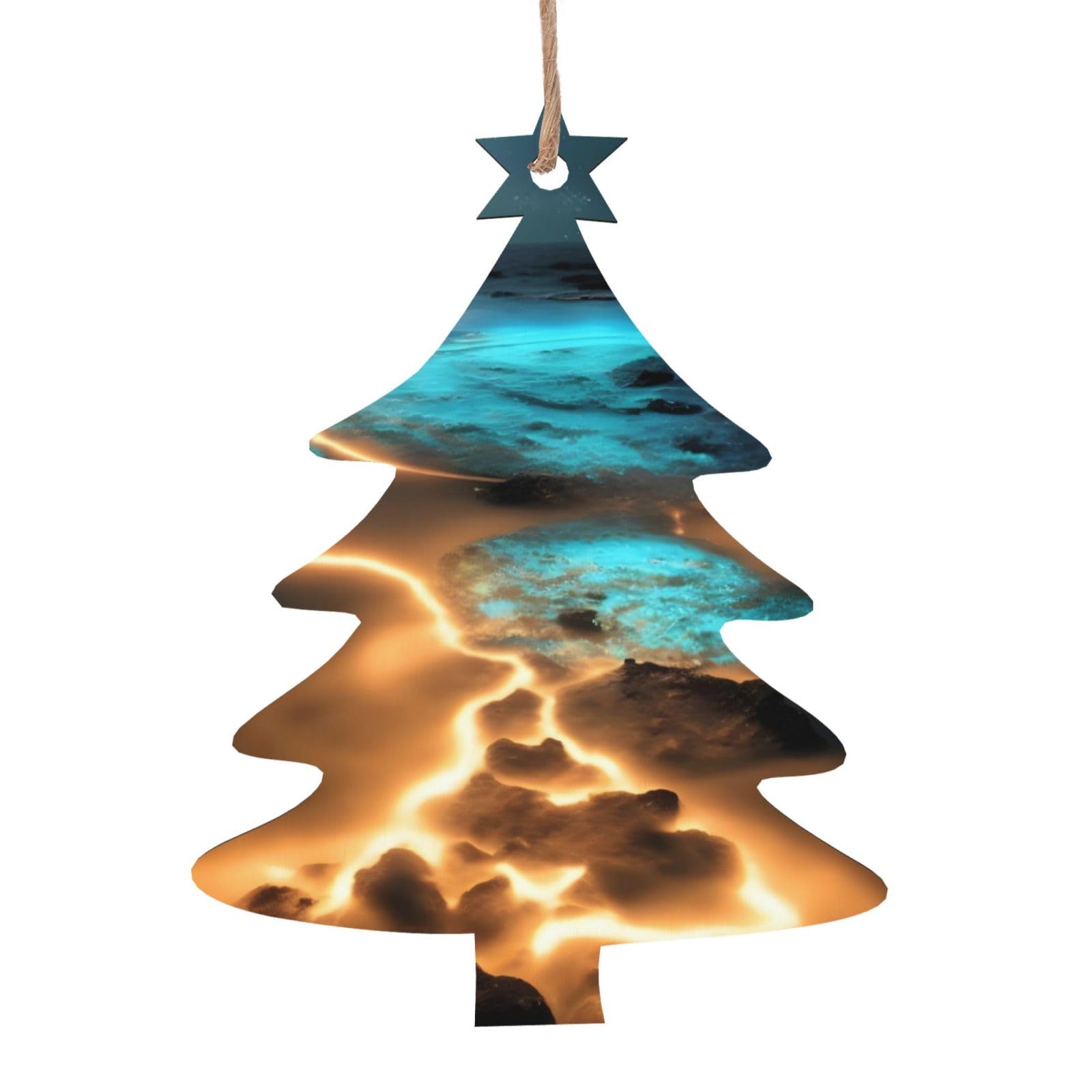 View Under The Moon Printed Christmas Wooden Pendants, Simple and Environmentally Friendly, Holiday decorationsã€‚