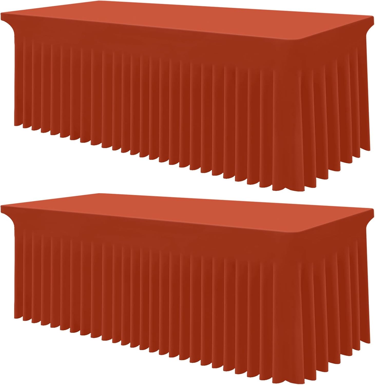 Smiry Spandex Tablecloth 2 Pack, Elastic Fitted Stretch Tablecloth for 8FT Rectangle Tables, Waterproof Washable Table Cover Skirt for Outdoor, Wedding, Banquet & Parties (Rust, 96Lx30Wx30H Inch) 96" x 30" (Rectangular) - 2 Pack Rust