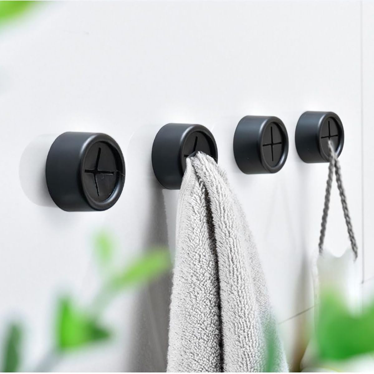 4Pcs Adhesive Kitchen Towel Hooks - Dish Towel Holder for Cabinet, Push Hand Towel Hook, Dish Cloth Rag Holder for Home Bathrooms, Kitchens, Garages, RV, Within Easy Reach, Matte Black Matte Black - Kitchen Towel Hooks