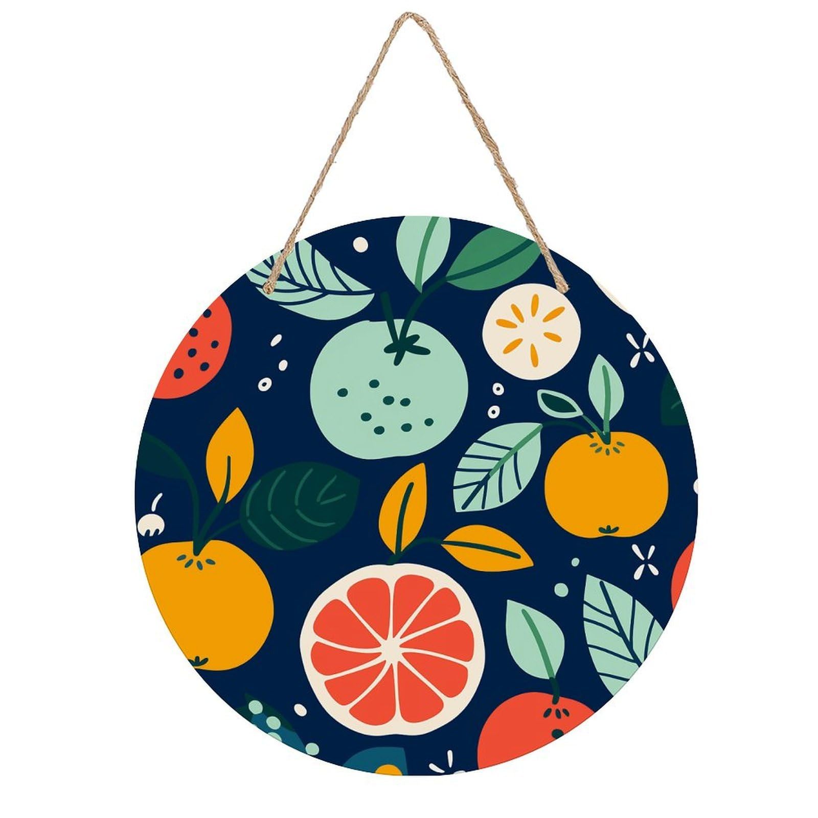 FekiLoot Hand Drawn Fruits Wall Art Decor Round Wood Hanging Sign Decoration Wooden Circle Door Sign Round Hanging Decorative Wood Plaque Door Hanger for Home Outdoor Indoor Decoration