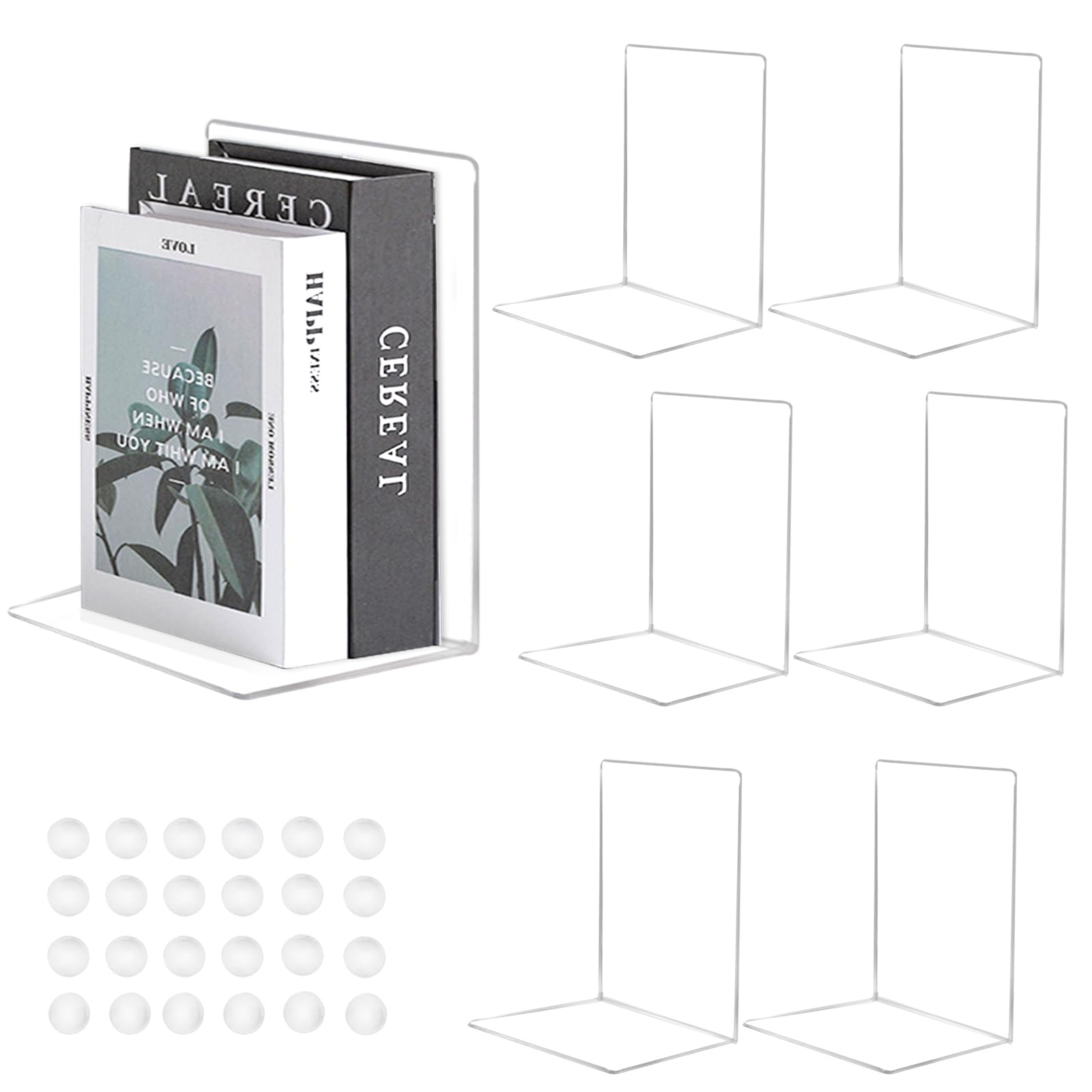 Fermalibri In Acrilico Trasparente - Set Da 10 Pezzi Per Mensole, Librerie E Ufficio - Foto 7