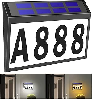 Solar House Numbers Light, T-SUNUS Lighted House Numbers Sign Plaque Address Numbers for Houses Waterproof LED Solar Powered Address Sign for Houses Mailbox Street Yard