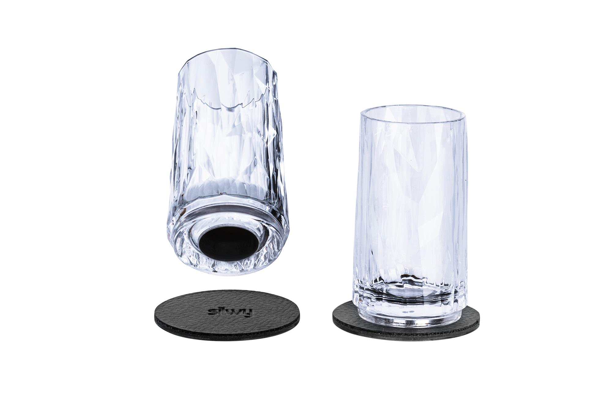 silwy DRINKING CUPS, High-Tech Plastic Shot Glasses with Magnetic Metal Nano Gel Pads - Set of 2