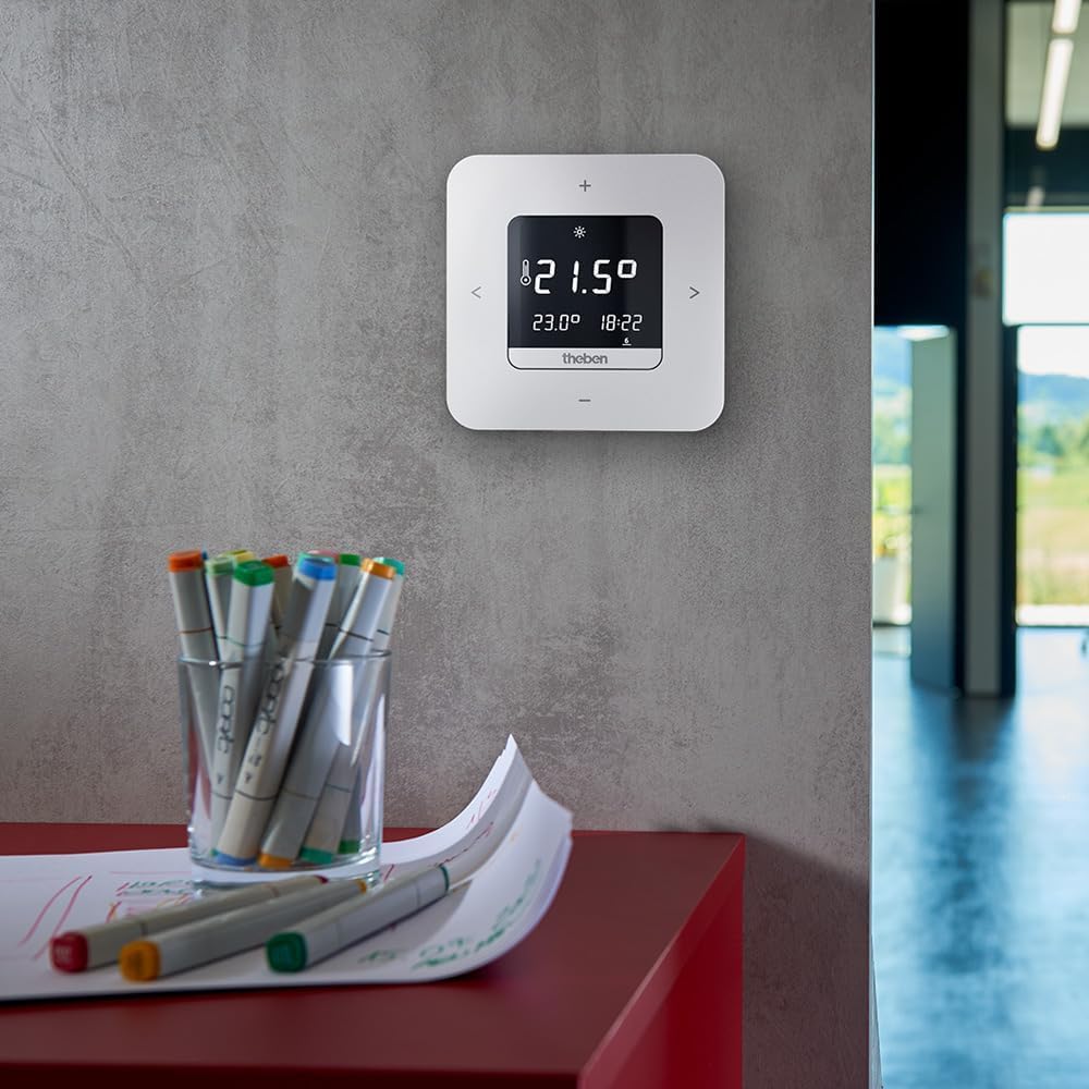 Theben 8120200 RAMSES 812 top3 cyfrowy termostat zegarowy wersja sieciowa | termostat pokojowy, obsługa na urządzeniu/aplikacją, Bluetooth BLE, wyświetlacz, 3 programy tygodniowe, sterowanie impulsowe