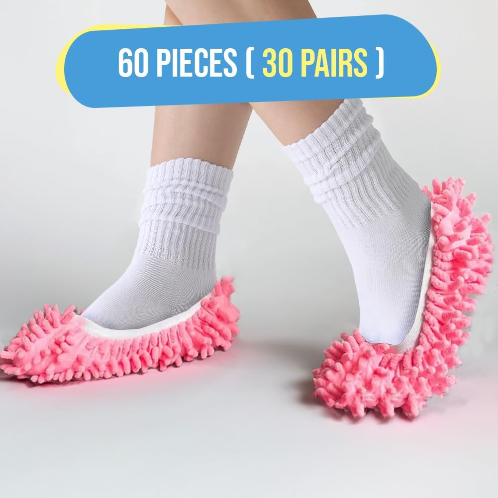 Winterlace Mop Slippers 60 Pcs (30 Pairs) Microfiber Chenille House Floor Dusting Cleaning Socks Shoe Cover Wholesale Bulk Pack - Image 2