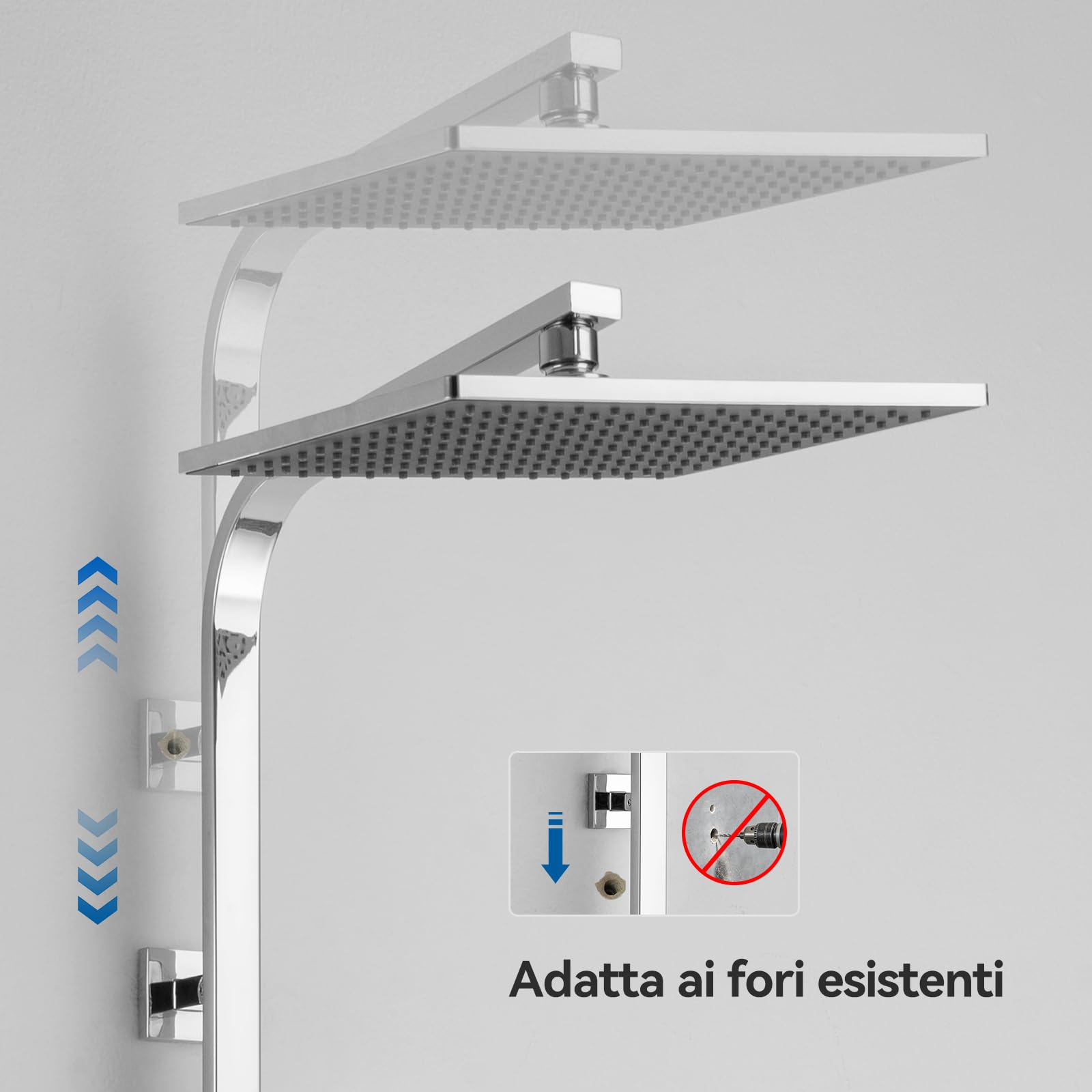 Auralum Colonna Doccia con Miscelatore Termostatico, Miscelatore Doccia con Saliscendi Doccia in Acciaio Inox Altezza Regolabile 97-130cm, Asta Doccia con Soffione Doccia Quadrato 25cmx25cm e Doccetta