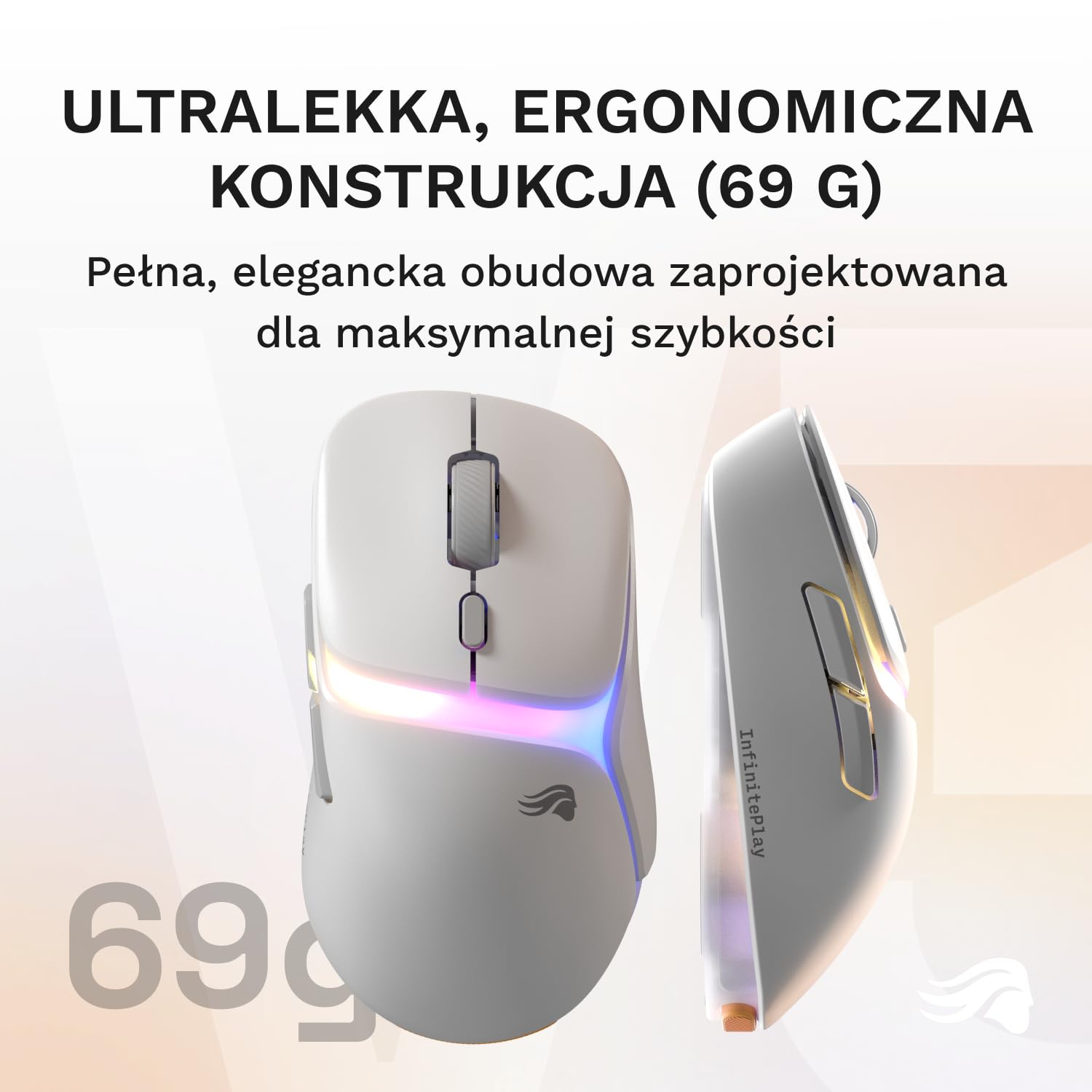 GLORIOUS Gaming – bezprzewodowa mysz gamingowa Model D3 – Wymienne baterie InfinitePlay, raportowanie 8k, przełączniki optyczne na 130M kliknięć, ultralekkie 69 g, Sensor optyczny 30k DPI, RGB – biel