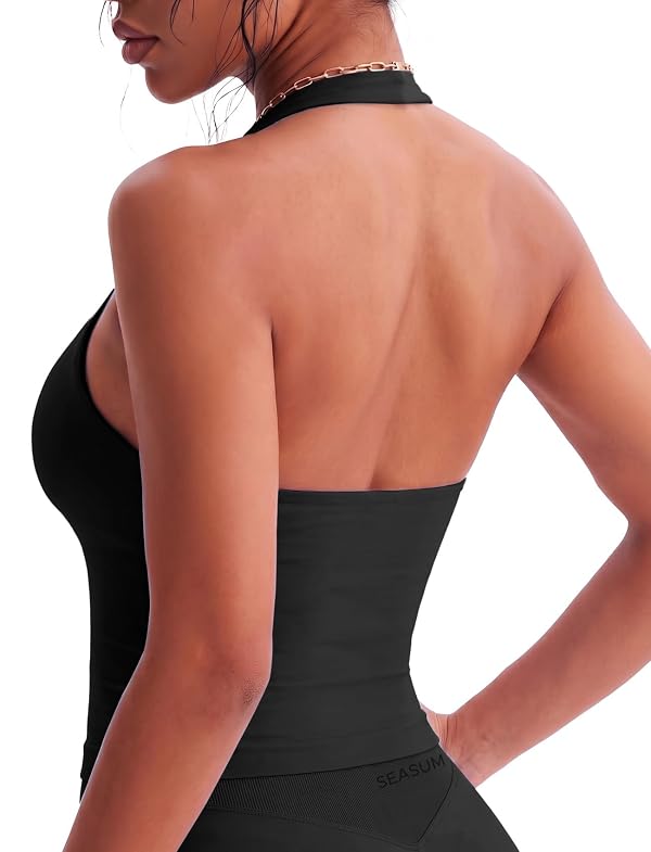 SEASUM Women's Halter Workout Tank Top Built-in Sports Bra Open Back Yoga by SEASUM - Used condition - Image 8