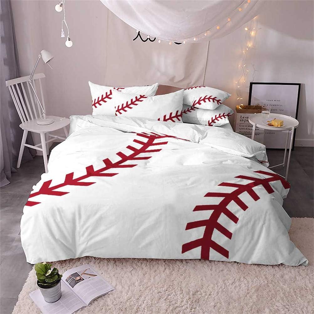 LanS Precise Baseball Sport Series Duvet Cover Bedding Set, Duvet Cover and Pillowcase, 3/4 Piece Set (Duvet Cover + 2 Pillowcases + Sheets) Health/Soft/colourfast (I,Twin-3PCS-172x218cm)