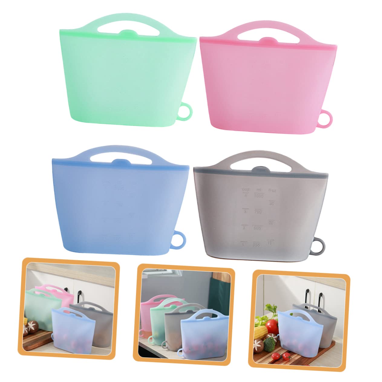 4piezas Bolsas De Reutilizables Para Almacenamiento De Alimentos Herméticas Prueba De Fugas Para Congelación y Conservación Cocina