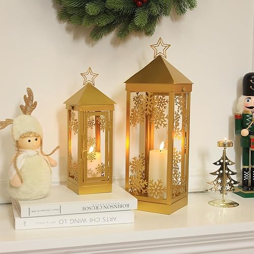 Miniatura 6 de NEEDOMO Decoraciones navideñas para exteriores e interiores, decoración de farol de vela de metal de 1712 pulgadas, faroles de Navidad con estrellas