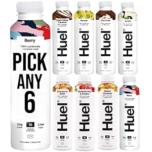 Huel PICK ANY 6 Ready To Drink Nutritionally Complete Meal from 8+ Flavours Inc.Chocolate, Banana, Vanilla, Berry, Salted Caramel, Iced Coffee Caramel, Strawberries & Cream, Etc. (Each 500ml)