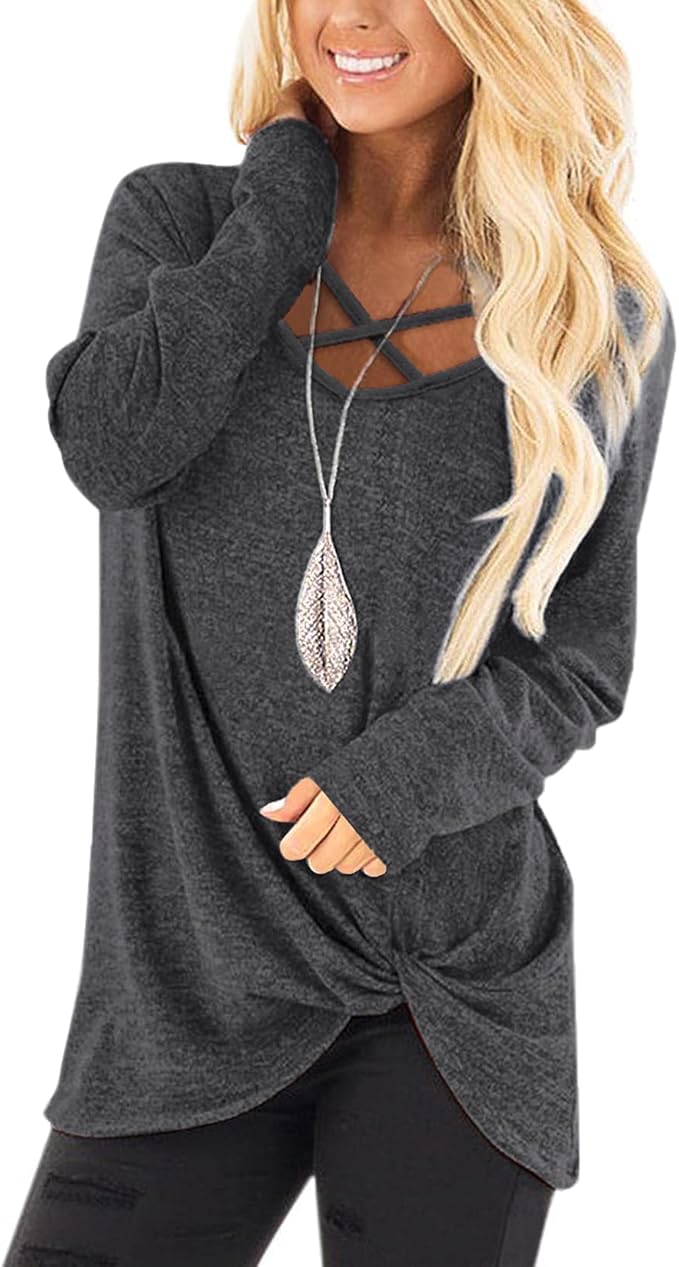 NIASHOT Womens Long Sleeves Tops V Neck Casual Fall Sweaters Shirts