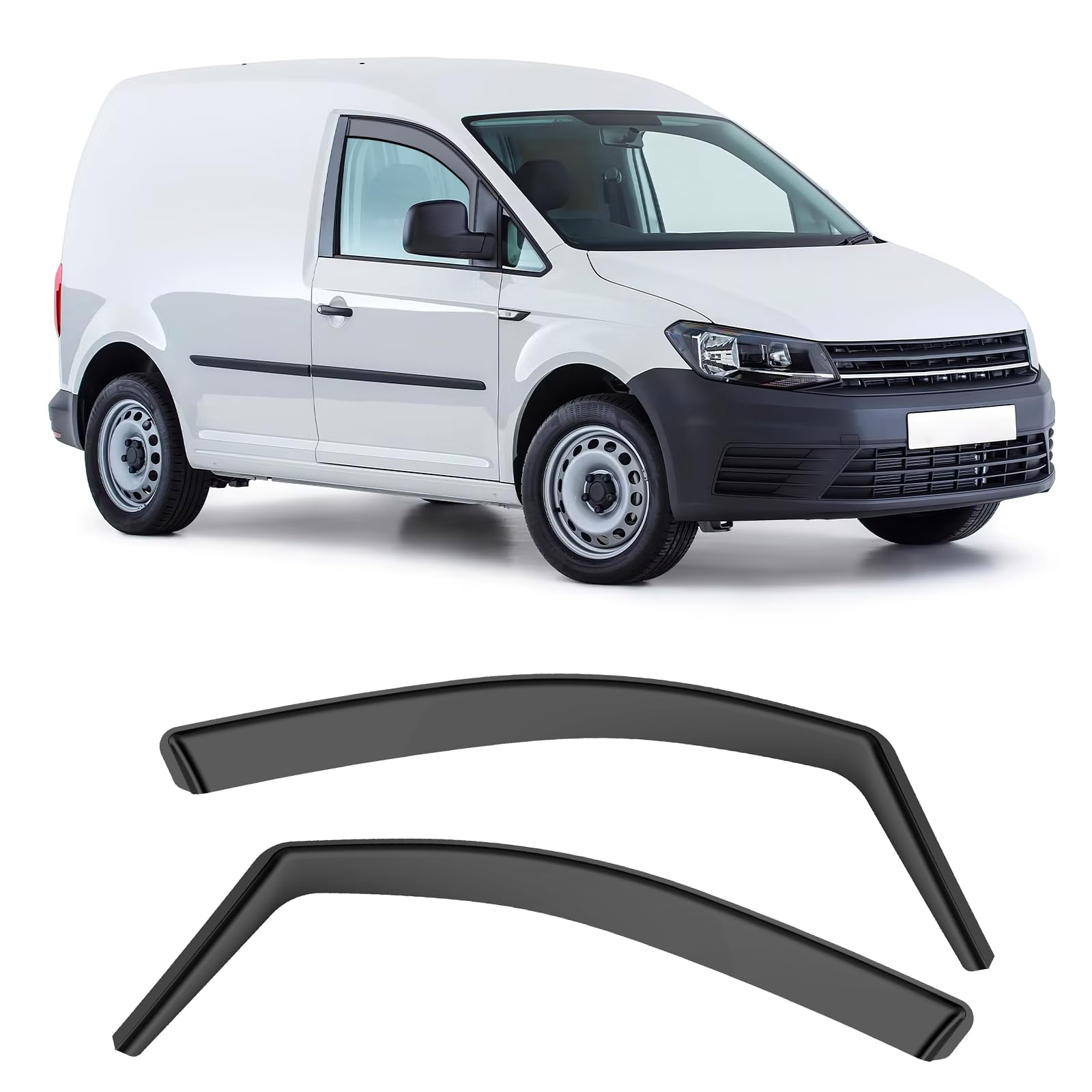 GEARMONSTER Deflector de Viento para Ventana de Coche Negro Compatible con VW Caddy 2005-2018 Cubierta de Lluvia para Ventana de Coche Repelente de Lluvia Deflectores Integrados
