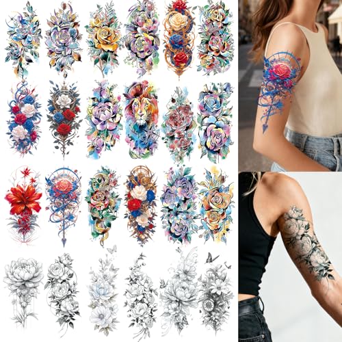 CUTELIILI Watercolor 3D Flowers Temporary Sleeve Tattoos For Women Adults,