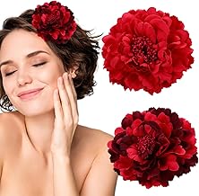 2 x Red Peony Hair Clip, Artificial Flamenco Flower Brooch Hair Clip, Bridal Hair Clip for Women and Girls, Flower Hair Clip, Hair Clip