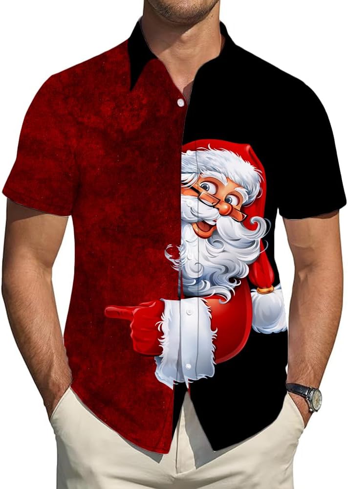 Christmas Party Button Shirt – Festive Santa Claus Hawaiian Shirt for Men