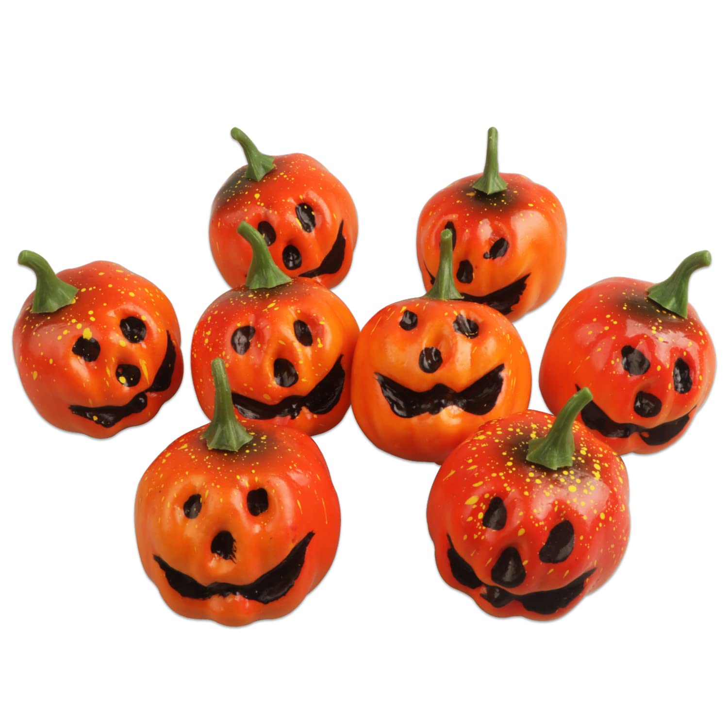 Lot De 8 Petites Citrouilles D'Halloween En Mousse - Décoration Blanche Et Orange Avec Grimace