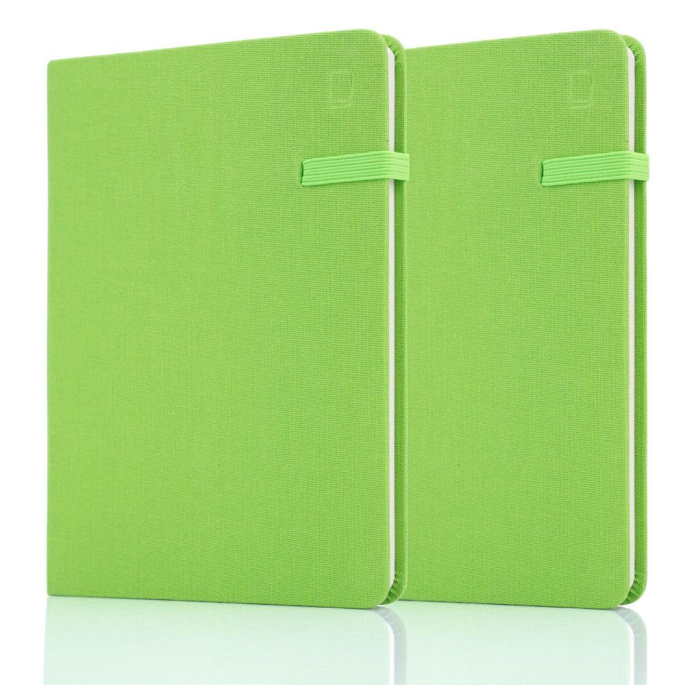 Railex Modena Linen Journal A5 Notebook - PACK OF 2 - MOJITO LIME Dotted Notebook, To Do List Diary with Pocket, Gratitude Journal, Pocket Note Book, Journals for Women & Men
