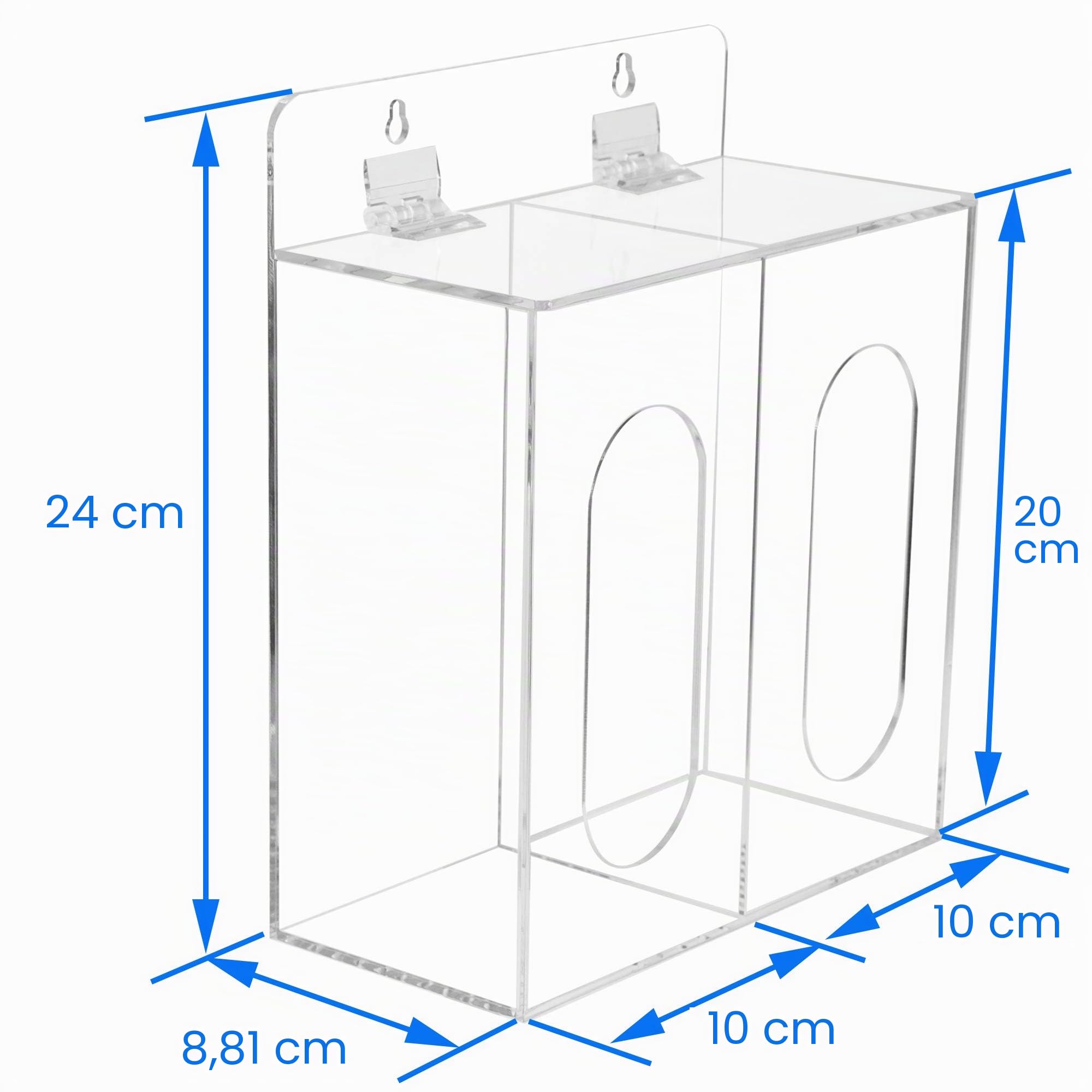 Acryl Einweg Gesichtsmasken und handschuhspender 2fach acryl mit deckel aufbewahrungsbox, groß halter stand, Bouffant-Kappenspender, kann an der Wand hängen und auf dem Tisch stehen