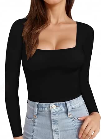 MANGOPOP Women's Mock Neck Cutout Bodysuit - Sleeveless/Long Sleeve T-Shirt Style Body Suit
