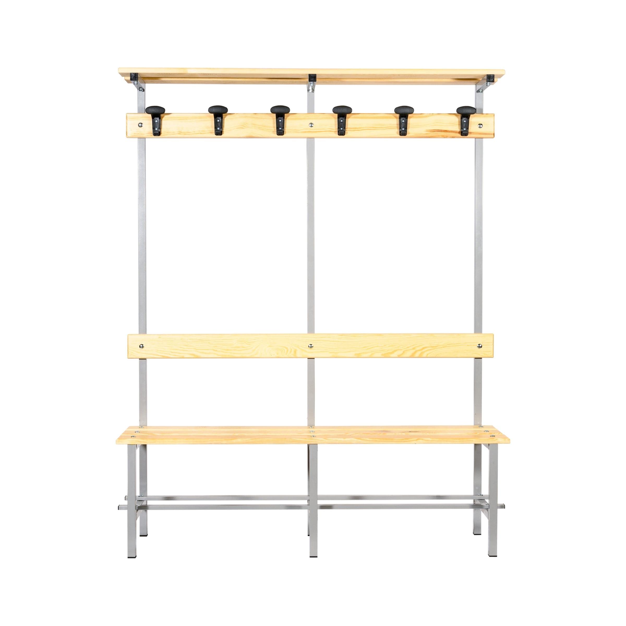 Panca Spogliatoio Completa - Appendiabiti, Poggiascarpe e Poggiaborse in legno ed acciaio (150 Cm)
