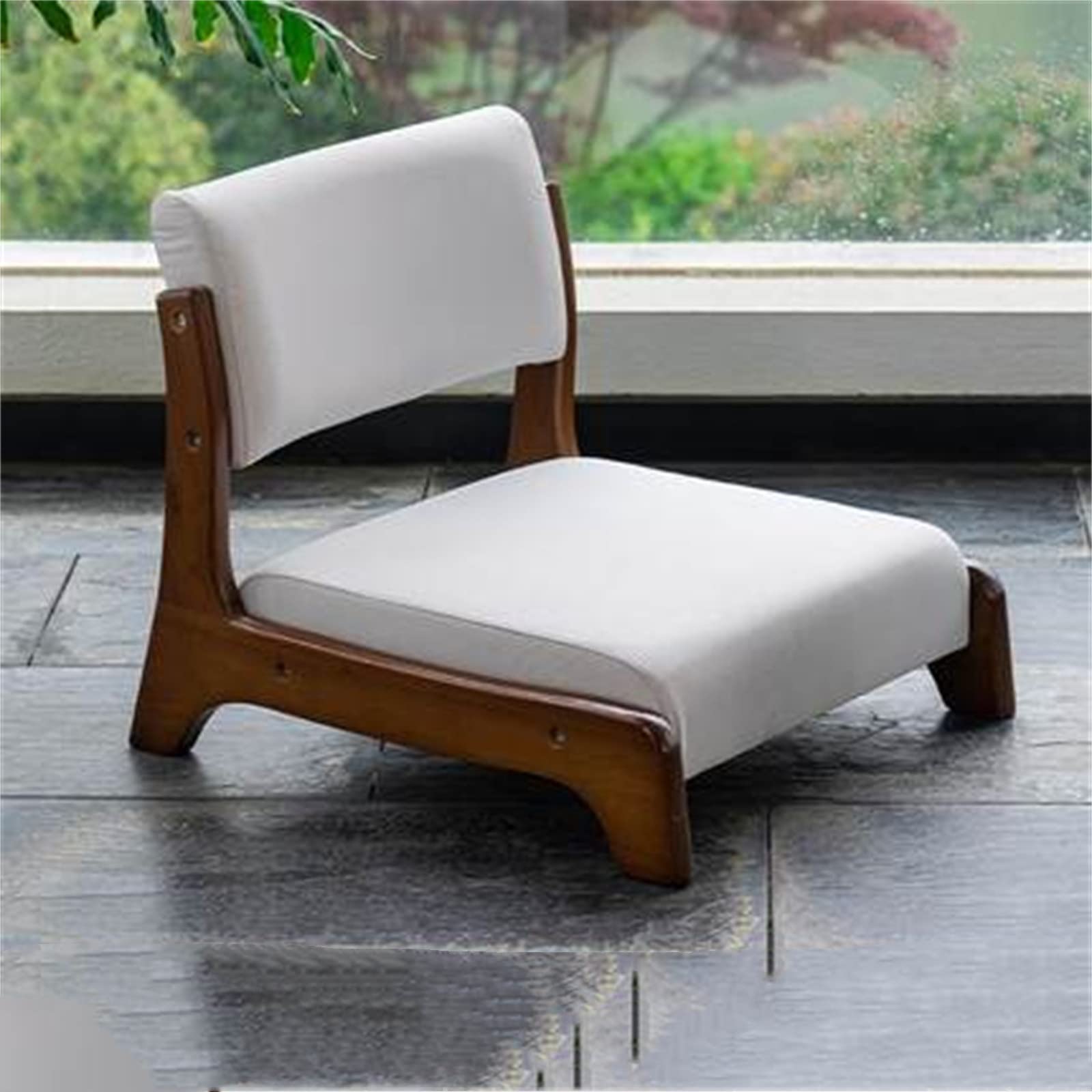 WOTZOV Floor Chair Chair Solid Wood Backrest Floor Lazy Chair Balcony Bay Window Chair Legless Chair/Green2/50 * 43 * 45Cm，Gray2 50 * 43 * 45Cm