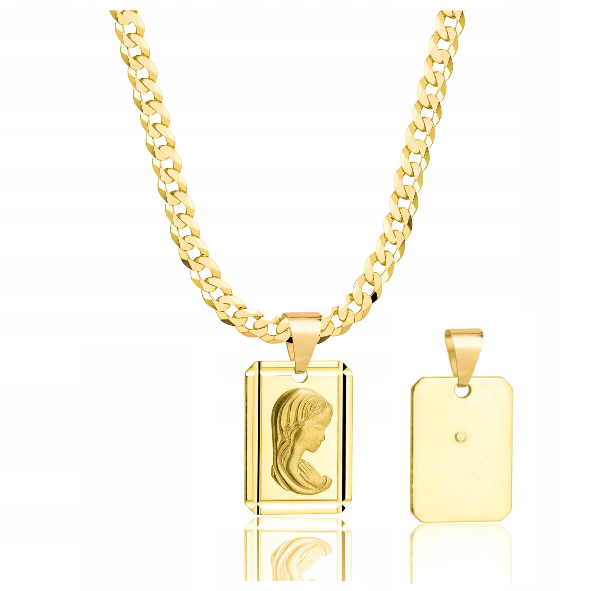 Amor Luxury Złoty łańcuszek męski 585, złoty naszyjnik męski z medalionem 925/585 naszyjnik męski - krzyż chrześcijański cudowny medal religijny, Maryja Panna, naszyjnik, biżuteria męska, 55 cm,