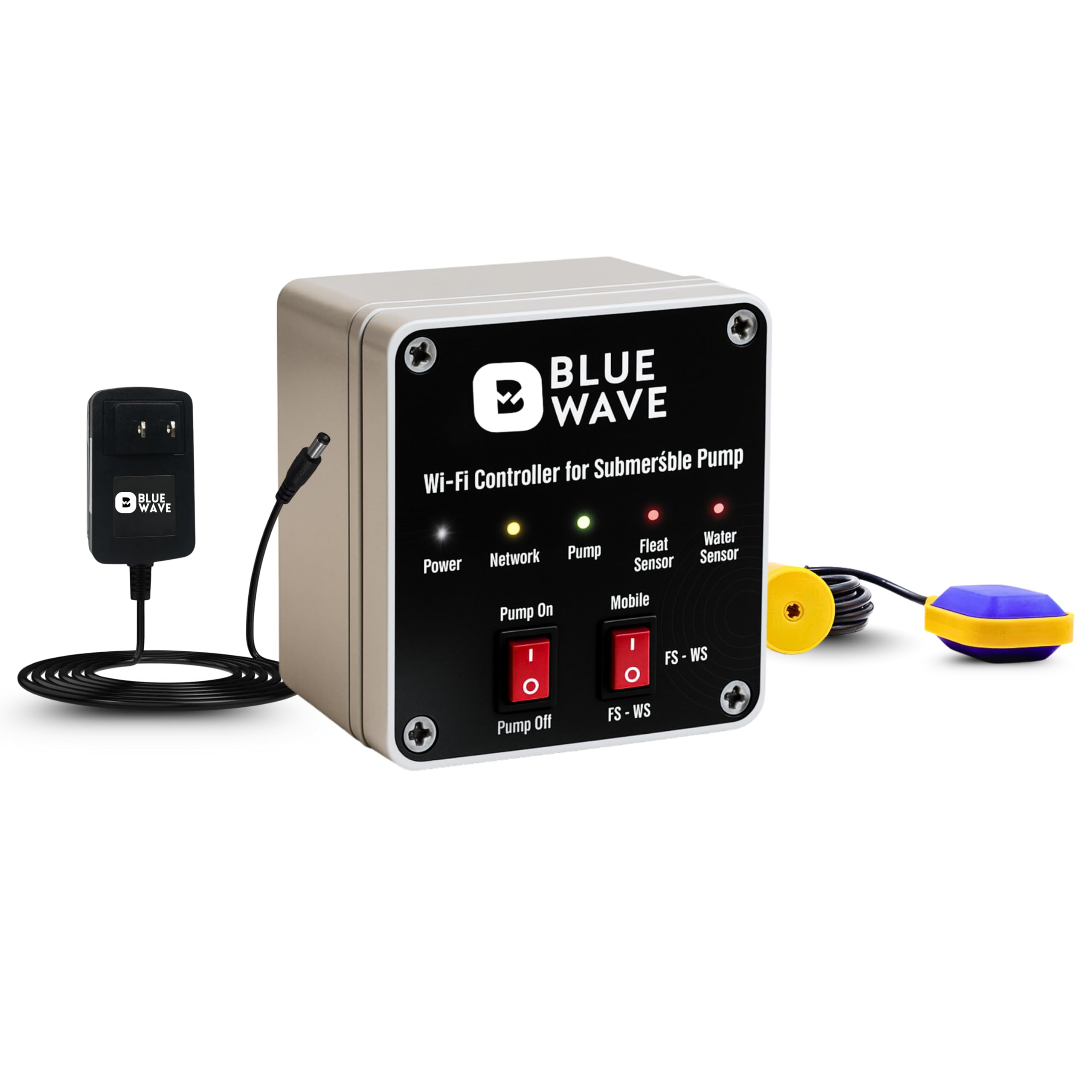 BlueWave Smart Submersible Pump Controller — App & Offline Control (Wi-Fi), Dual Sensors (Float + Water Sensor), Auto ON