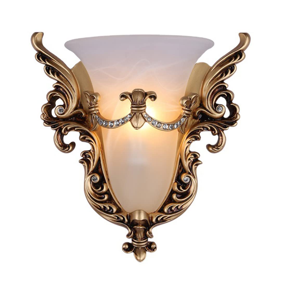 Qufute Vintage Wall Sconce Angel 1-Light Wings Style Antique Gold Wall Sconce with Frosted Glass Shade Unique Resin Wall Bedside Lamp,Mid Century Modern Wall Light for Living Room Hallway Bedroomâ€¦ (A)