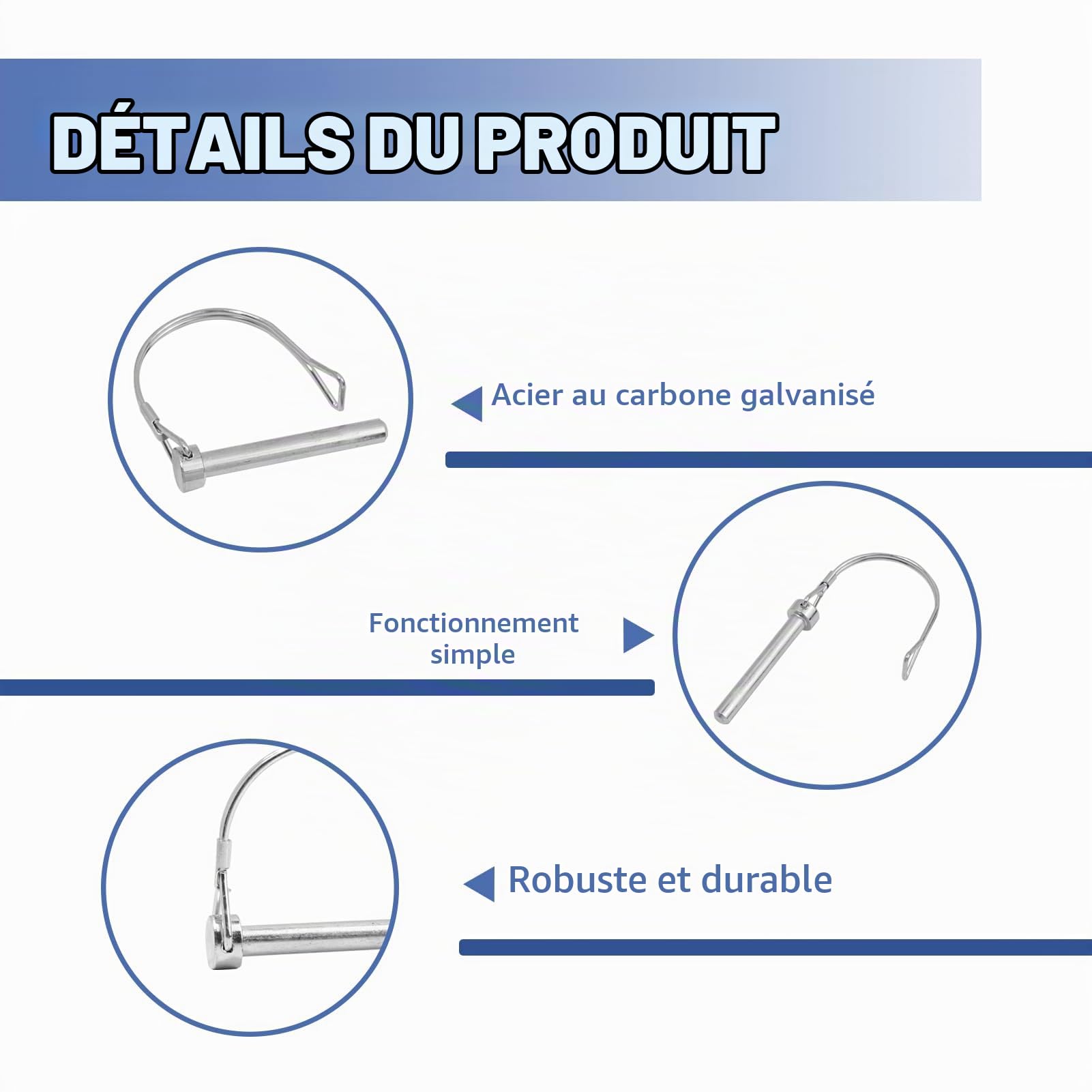 Goupille de Verrouillage M8 x 60mm, 10Pcs goupilles de sécurité Forme D, Goupille Remorque Carbone Galvanisé, Compatible avec Goupilles Agricole, Goupilles Clips pour Ferme Connecter des Remorques
