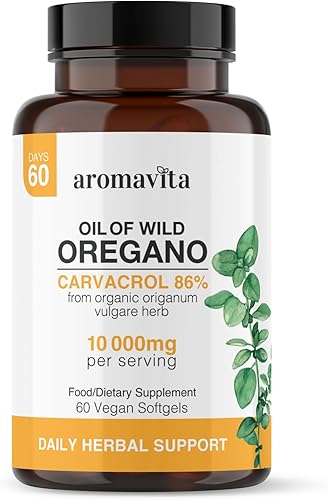 Cápsulas orgánicas de aceite de orégano silvestre vegano, 86-90% Carvacrol - Apoyo inmunológico y digestivo, antioxidante natural, vegano, sin OMG,